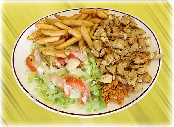 menus voici donc la carte des assiettes, ici l'assiette menu brochettes de poulet